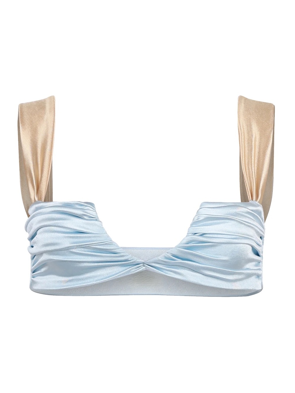 Ruched Light Blue Bikini Set with Beige Straps - Picture 3 of 10